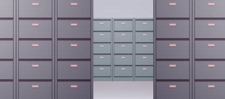 Office cabinet and document data archive storage folders for files business administration concept flat vector illustration.のイラスト素材