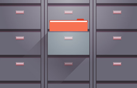 Office cabinet and document data archive storage folders for files business administration concept flat vector illustration.のイラスト素材