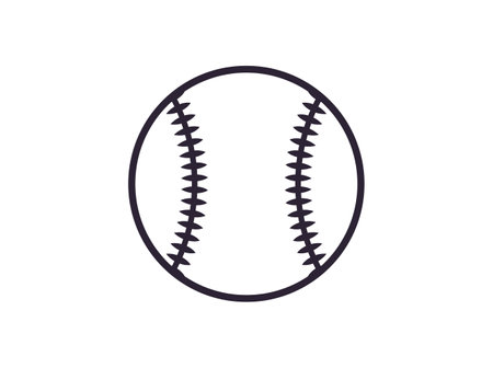 Baseball ball wrapped in white leather and stitched red strips, sport equipment, competetion and tournament flat vector illustration.のイラスト素材