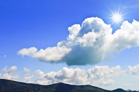 Sun shine White cloud and blue skyの写真素材