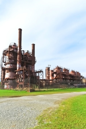 Gas industrial machineries at Gas works public park, Seattle, Washington の写真素材