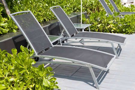 Modern deckchairsの写真素材