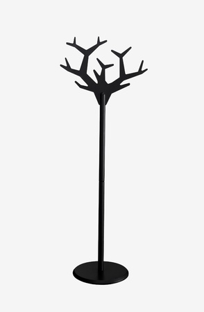 Modern wooden black coat rack isolatedの写真素材