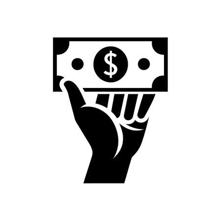 Silhouette of Hand Holding Dollar Bill Money Transaction Illustrationのイラスト素材