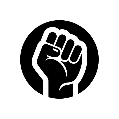 Black and White Fist Silhouette Symbol of Unity, Power, and Solidarityのイラスト素材