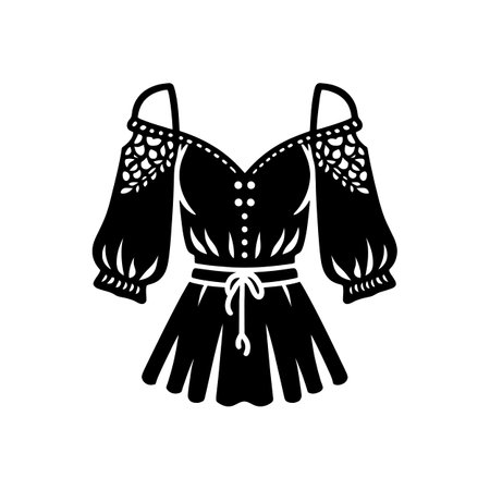 Hand-Drawn Women's Ruffle Blouse Elegant Short Sleeve Shirt Outlineのイラスト素材
