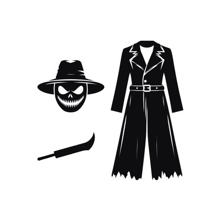 Victorian Halloween Costumes Silhouette - Gothic Outfit Set with Pumpkin and Accessoriesのイラスト素材