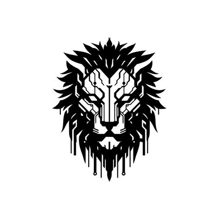 Futuristic Cyber Lion Head Emblem for Sci-Fi and Gaming Projects - Tech Circuit Designのイラスト素材
