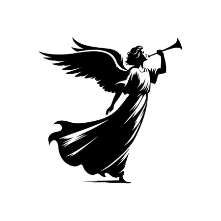 Angel Silhouette Blowing Trumpet Perfect for Epiphany and Religious Celebrationsのイラスト素材