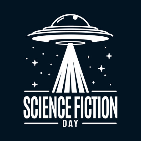 UFO Science Fiction Day Logo Design - Futuristic Alien Spaceship Icon for Sci-Fi Themed Events and Postersのイラスト素材