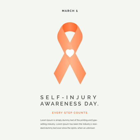 March 1 Self-Injury Awareness Day Design Featuring Orange Ribbon and Heart for Mental Health Awarenessのイラスト素材