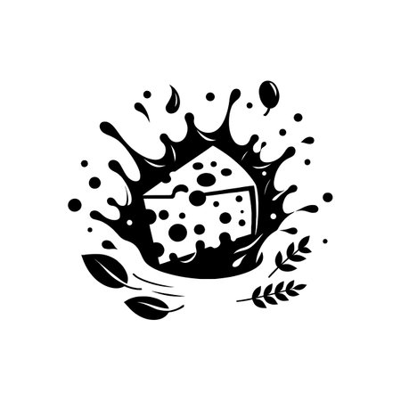 Artistic Cheese Block Splash Vector Silhouette for Creative Food Project Designsのイラスト素材