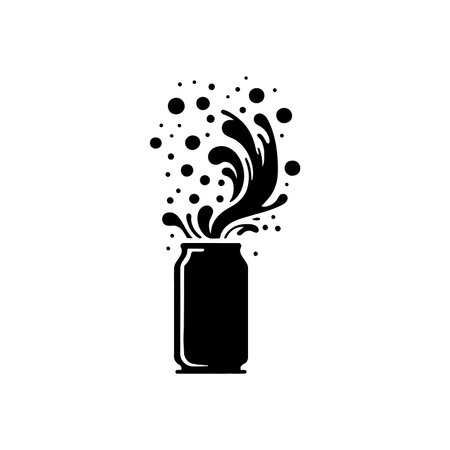 Refreshing Soda Can Silhouette Vector Art with Bubbles and Splash Effectのイラスト素材