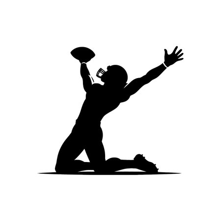 Silhouette of American Football Star Kneeling and Rejoicing After Scoring Touchdownのイラスト素材