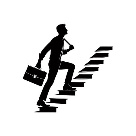Motivational Silhouette of Man Climbing Career Ladder with Briefcaseのイラスト素材