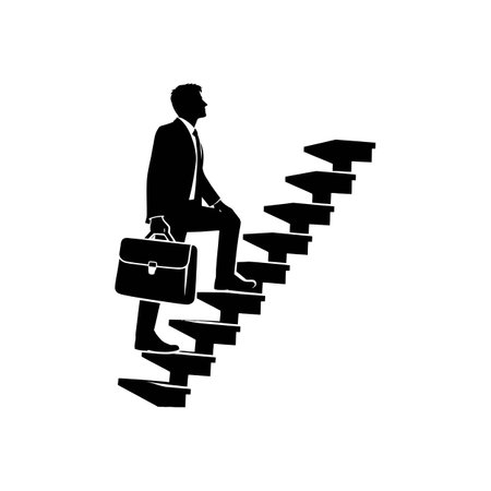 Businessman Climbing Stairs Silhouette Vector for Professional Growth Conceptのイラスト素材