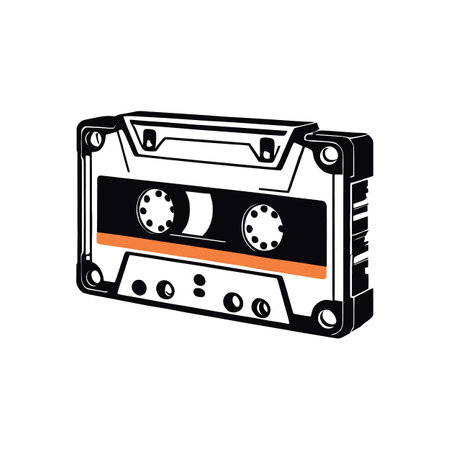 Classic Audio Cassette Vector Art in Orange and Black Style Perfect for Retro Music Conceptsのイラスト素材
