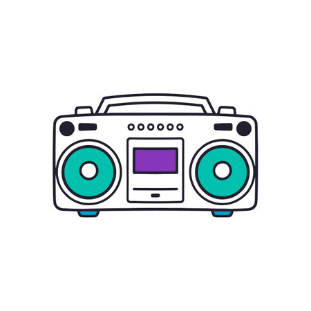 Hand Drawn Vintage Radio with Speakers and Handle Vector Artのイラスト素材