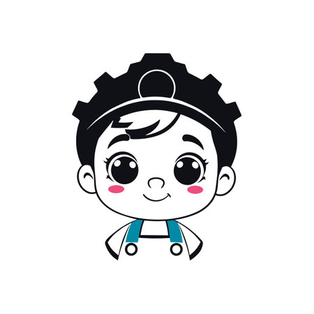 Friendly Cartoon Mechanic Boy in Safety Gear - Ideal Vector for Fun and Professional Designsのイラスト素材