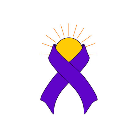 Sunburst Behind Purple Ribbon Symbolizing Support and Positivity Abstract Artのイラスト素材