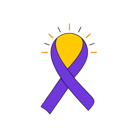 Purple Ribbon with Sun Illustration Representing Awareness and Hope Vector Designのイラスト素材