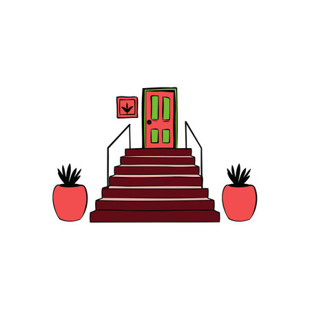 Vector Art of Open Door and Stairs Representing Path to Success and Achievements