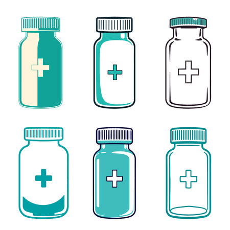 Medicine Bottle Icon Set for World Health Day: Vector Graphics for Healthcare and Pharmacy Designsのイラスト素材
