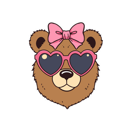 Kawaii Mama Bear Clipart with Bow and Sunglasses â Cute Coquette Character Artのイラスト素材