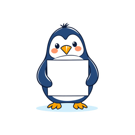 Cartoon Penguin Holding a Blank Sign for Custom Text and Creative Design Projectsのイラスト素材