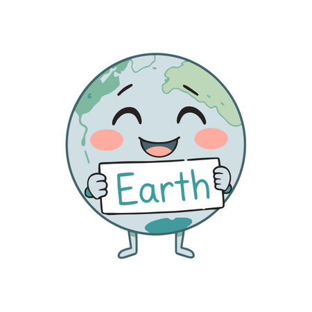 Happy Cartoon Earth Holding Sign for Environmental Love and Care Illustrationのイラスト素材