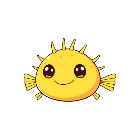 Cute Cartoon Pufferfish Illustration Designed for Children's Storybooks and Educational Resourcesのイラスト素材