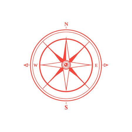 Minimalist Red Compass Symbol for Exploring and Discovering the Way Graphic Elementのイラスト素材