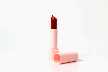 Red lipstick on white backgroundの写真素材