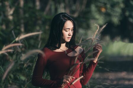 Asia beautiful girl in the park.の写真素材