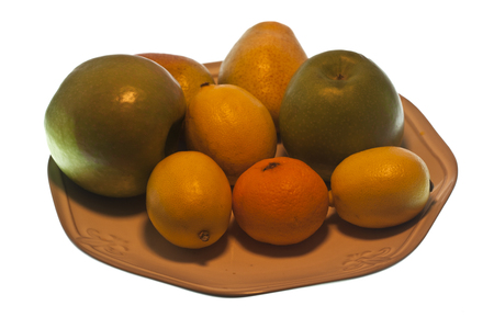 lemon and pears isolated on white backgroundの写真素材