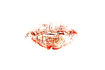 imprint of lips isolated on white backgroundの写真素材