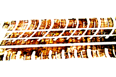 imprint of tire isolated on white backgroundの写真素材