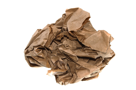 crumpled paper isolated on white backgroundの写真素材