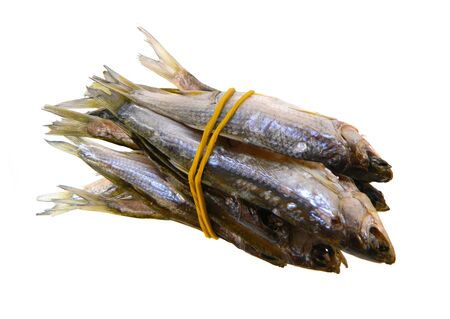 dry fish isolated on white backgroundの写真素材