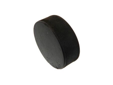 hockey puck isolated on white backgroundの写真素材
