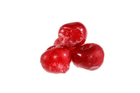 frozen cherry isolated on white backgroundの写真素材