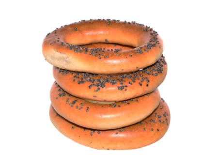 flour bagel isolated on white backgroundの写真素材