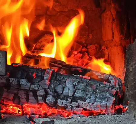 charcoal burning in the stove shot-close-up