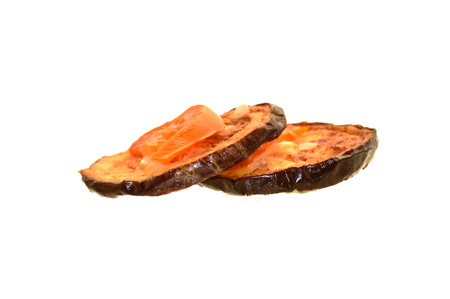 fried eggplant isolated on white backgroundの写真素材