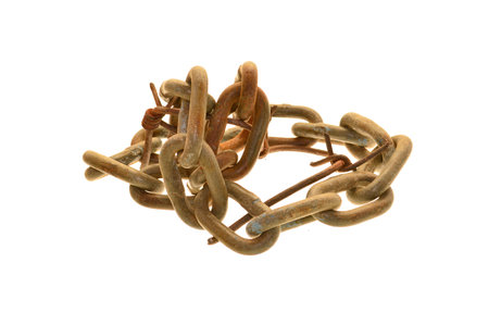 rusty chain isolated on white backgroundの写真素材