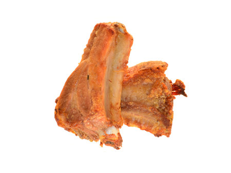 fried meat isolated on white backgroundの写真素材