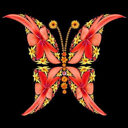 Butterfly silhouette made from flowersの写真素材