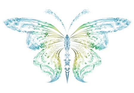 Abstract silhouette of a butterfly drawn by the smokeの写真素材