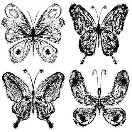 Abstract  butterfly grunge draw setの写真素材