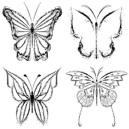Abstract butterfly set. Grunge splash draw paintの写真素材